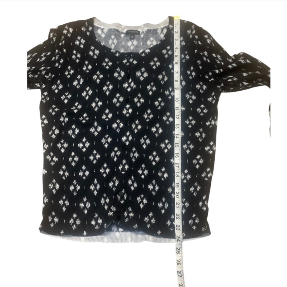 Talbots Womens Black White Diamond Pattern Knit Cardigan Sweater M - Picture 5 of 5